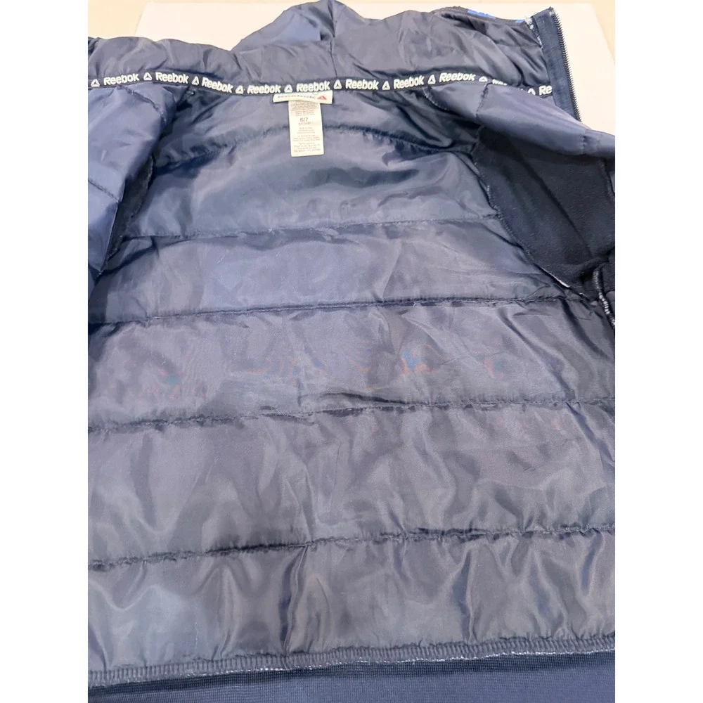 Reebok Boys Blue Camo Hybrid Puffer Jacket Hooded Full Zip Coat Size 6/7 S
